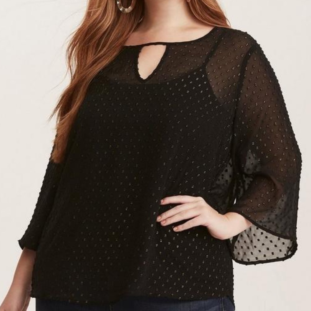 Torrid Black Sheer Dotted Bell Sleeve Top Size 2X